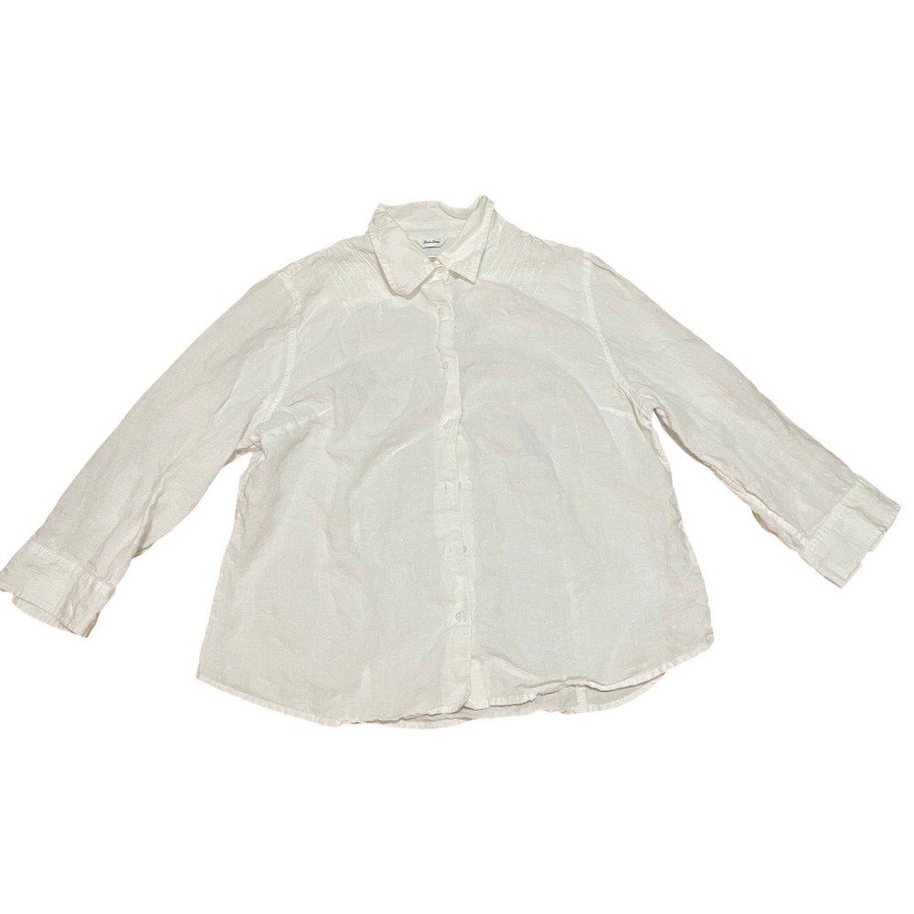 Talbots VTG White Irish Linen Coastal‎ Button Down Shirt Women's XL Long Sleeve